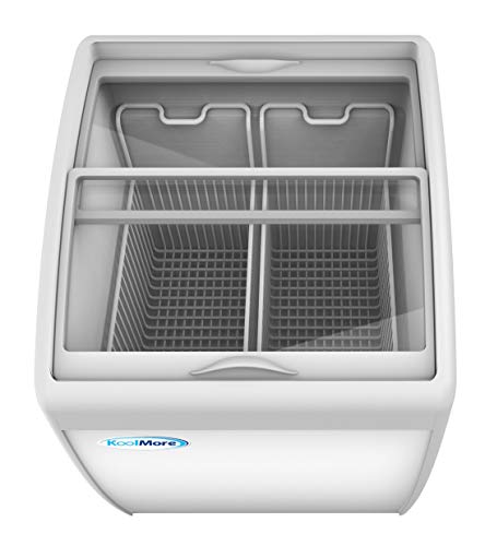 Image of KoolMore - MCF-6C Commercial Ice Cream Freezer Display Case, Glass Top Chest Freezer with 2 Storage Baskets and Clear, Sliding Lid, 5.7 cu. ft. Capacity, White
