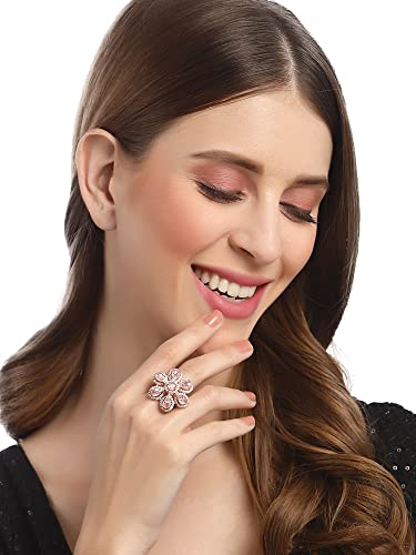 Image of Karatcart Platinum Plated Elegant Austrian Crystal Adjustable Leaf Ring for Women and Girls