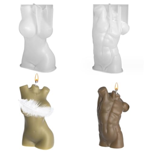 2 Pcs 3D Human Body Candle Mold Silicone Art Female Male Model Candle Mould Sculpture Epoxy Casting Mold for Crafts DIY Beeswax Bath Bomb Soap Wax Epoxy,Women & Men