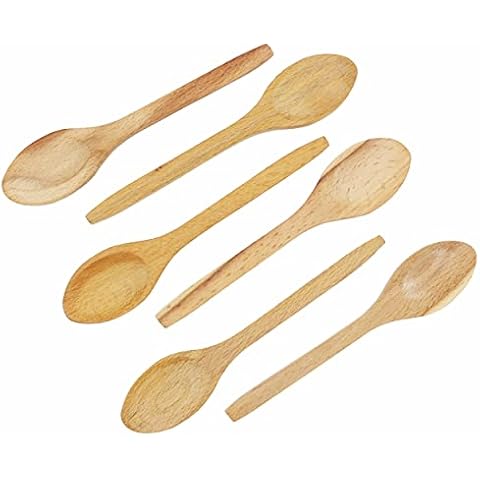 HeraCraft Wooden 6pcs Coffee Espresso Spice Stirrer Mixing Spoon Teaspoon - 6.1" inch - 15.5cm - Stirring Swizzle Sticks Cold Milk Milkshake Shaker Spoon - Best Gift Set Cover