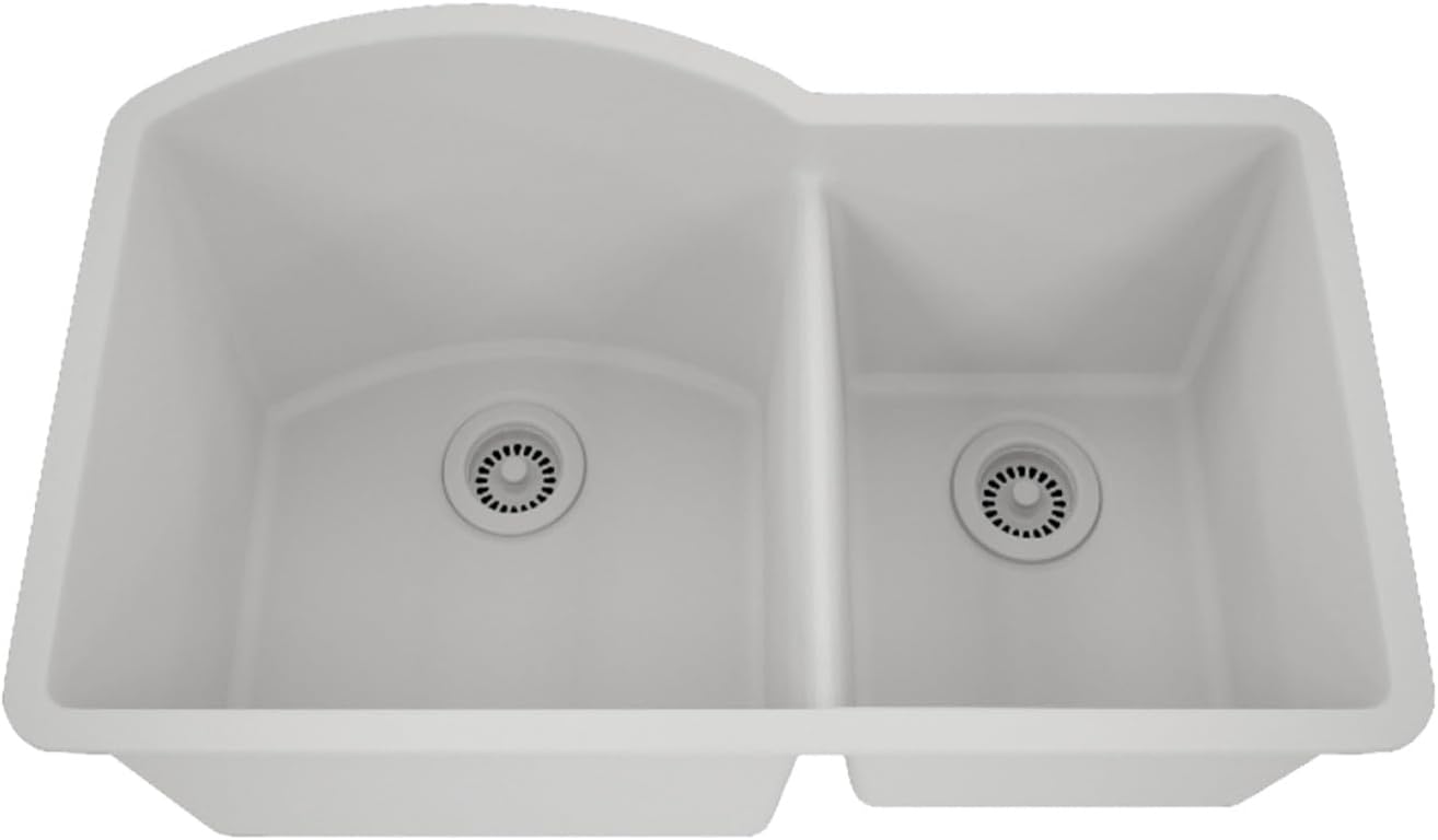 32" x 20" Quartz Kitchen Sink, 70/30 Double Bowl Kitchen Sinks, Drop -in Undermount Sink, large sinks Quartz Galaxy Mocha Kitchen Sink, Double Sink Kitchen, LP-7030-M-SO