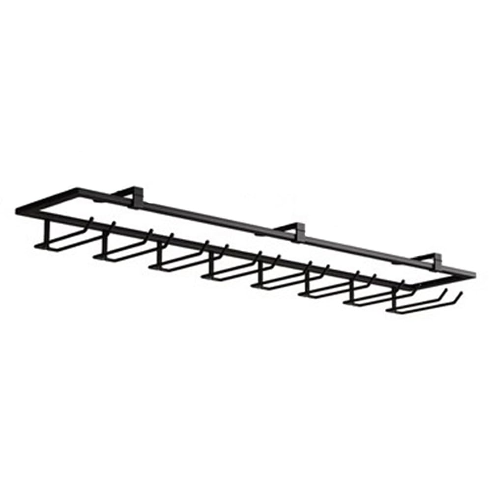 POLGDW Metal Wine Glass Rack Under Cabinet 8 Slots Stemware Holder for Bar Kitchen Black Color