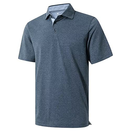 Veboon Polo Shirts For Men Casual Short Sleeve Performance Polo Shirts Regular Fit Mens Quick Dry Polo Shirts Navy Heather #TOP4