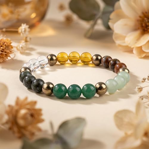 Image of Dhan Yog Bracelet for Wealth & Success | Pyrite Citrine Tiger Eye Green Aventurine Hematite | Money Attraction, Confidence & Abundance Bracelet | by Acharya Lavbhushan Ji