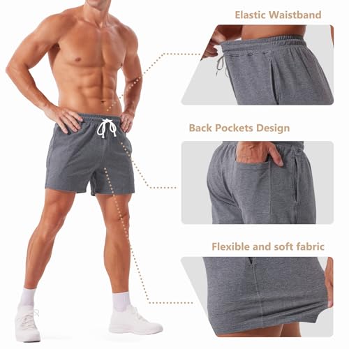 Jeixopu Mens Cotton Shorts 5 Inch Sweat Gym Workout Athletic Fitness Shorts for Men with Pockets (Drak Gray-XL) - image 4