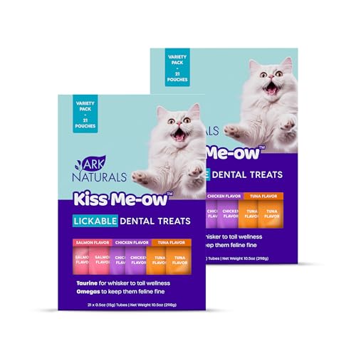 Ark Naturals Kiss Me-Ow Lickable Cat Dental Treats Variety Pack - Promotes Hydration, Dental & Overall Health - Chicken, Tuna & Salmon Flavors (2pk)