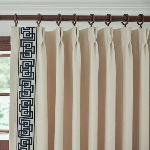 VisionaryHomeDesign Greek Key Trim Curtains, Pinch Pleat Drapes, Timeless Style