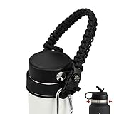 QeeCord Paracord Mango compatible con Hydro Flask 2.0 Wide Mouth Botella de agua portador con nuevo anillo y mosquetón, 12oz, 16oz, 16oz, 32oz, 40oz (12 oz-18 oz (boca ancha), Negro)