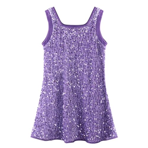 WELAKEN Girls' Sequin Dress A-Line Sleeveless Sparkly Gown Party Dresses with Faux Fur Trim