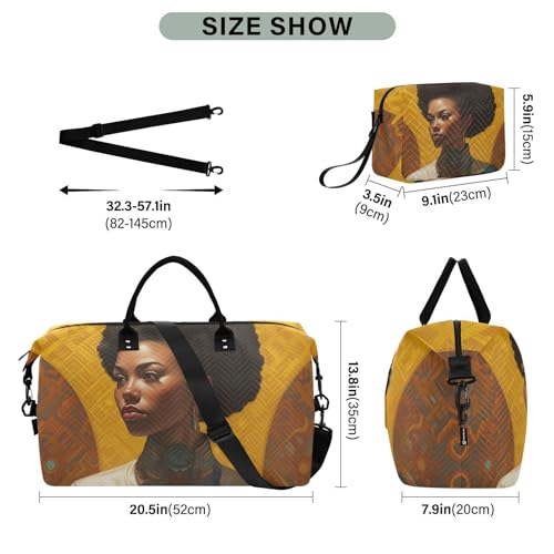 Large Travel Duffel Bag, Afro American Woman Sports Tote Gym Bag, Shoulder Weekender Overnight Bag for Women Men, Carry On Luggage with Toiletry Bags3