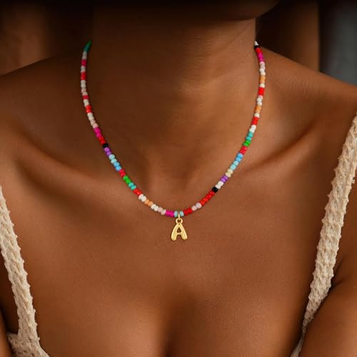 Bubble Colorful Initial Necklaces for Women Girls Kids - Teen Girls Gifts Trendy Bubble Beaded Initial Necklace Cute Letter Birthday Gifts Choker Necklace for Women Girl Kids Jewelry2