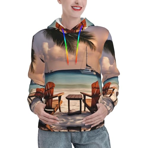 Sweat à capuche imprimé palmiers : pull doux premium coupe ajustée