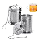 2 coladores de té para té de hojas sueltas, infusor de té de acero inoxidable con gancho de cadena y tapa, filtro de té de malla para preparar té