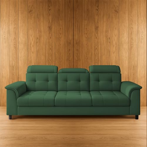 Image of Casaliving Ella 3 Seater Sofa Set for Living Room (Green Colour Fabric) Premium Fabric Sofa