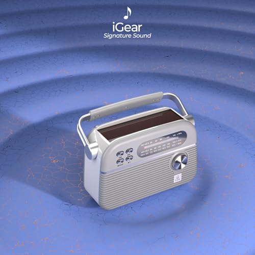 Image of iGear Trinity Solar-Powered MP3 Player & 3-Band Radio with FM /AM /SW, Retro Modern Style, Bluetooth, USB, TF /SD Card, 1200 mAh Rechargeable Battery, Solar Charger, 1 Year Replacement Warranty (Silver)