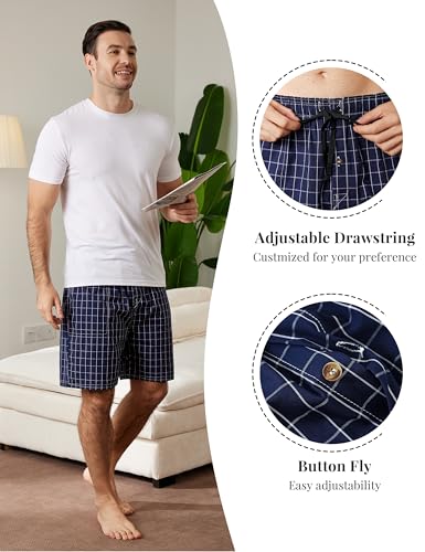Image of MoFiz Men's Sleepwear Shorts Pajama Bottom Lounge Short Plaid Button Open Fly 3Pack