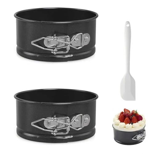 HAOQIAGA 2 Stück Kuchenform 11cm Rund mit Silikon Spatel Klein Kuchenform mit Antihaftbeschichtung Kuchen Springform runde Backform mit Flachboden für Kuchen Pizza