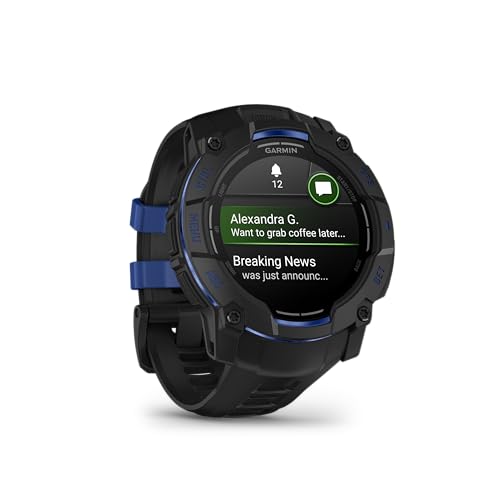 Image of Garmin Instinct 3 - 50 mm, AMOLED Display, Rugged Outdoor GPS Smartwatch, Built-in Flashlight, Supernova Collection Limited Edition Color, with Black /Bolt Blue Silicone Band