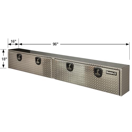 Image of Buyers Products 1701568 Silver Aluminum Diamond Tread Topsider Truck Tool Box, 96x18x16 Inch, Made in USA, Professional Grade, Heavy Duty, Corrosion Resistant, Dual Drop Doors, Compression Latch