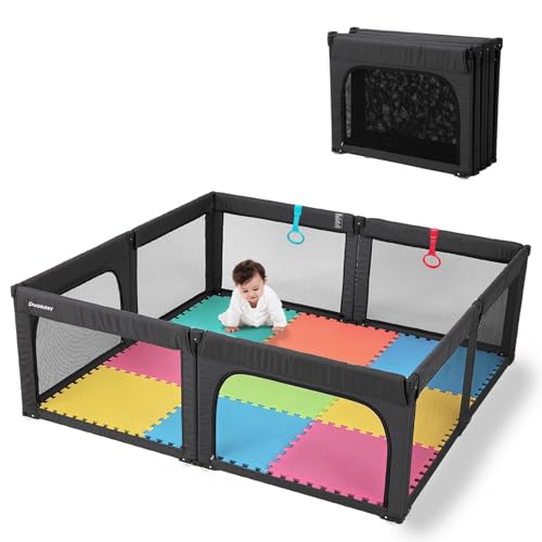 Image of Doradotey Baby Playpen Foldable for Toddlers 1-3, Size and Shape Adjustable Enclosure, 8-Panels Detachable Gate 79x71 Large Indoor Playard, Easy Assembly and Clean, Safety Fence Play Area, Black