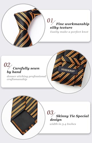 Image of HISDERN Mens Ties Solid Color Tie and Pocket Square Set Classic Woven Formal Neckties & Handkerchief Wedding Party