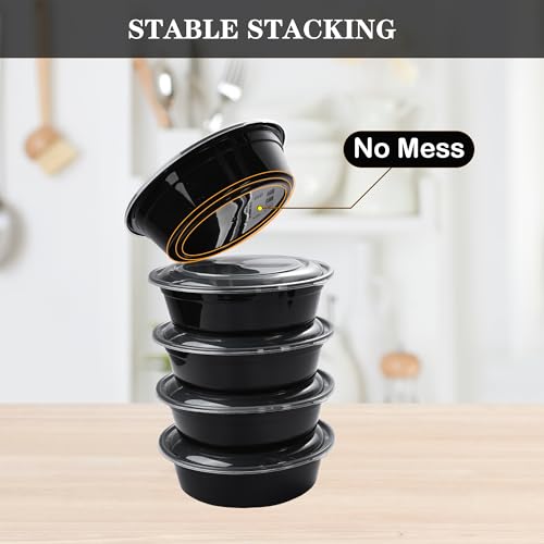 Image of LOKATSE HOME 32 oz Round Meal Prep Containers with Lids 48 Pack Food Storage Bento Box Microwave Dishwasher Freezer Safe