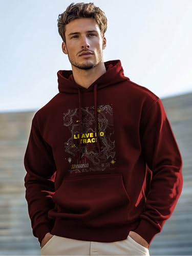 Image of Nobero Men's Printed Regular Fit Hoodie | Cotton Rich Fleece Sweatshirt for Men | Soft & Warm Hooded Pullover | Casual Winter Wear