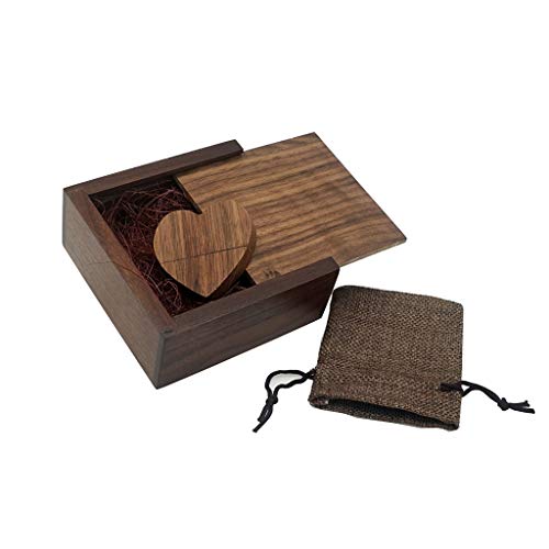 LONMAX 32GB Birthday Wedding Wooden USB Flash Drive Gift Walnut Heart USB Memory Stick Pen Drive with Gift Box (32GB, Walnut Heart+Small Walnut Box)