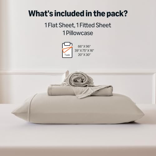 Image of Amazon Basics Jersey Knit 3-Piece Sheet Set, Wrinkle Resistant and Easy Fit, Includes 16 inch Deep Pocket Fitted Sheet, 1 Flat Sheet and 1 Pillowcase, Twin, Beige
