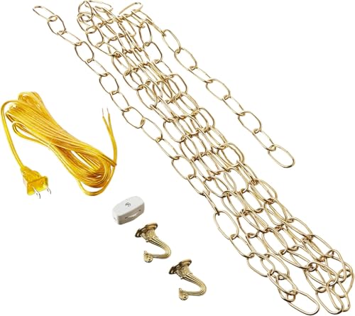 Image of Canomo Swag Light Kit with 12 Foot Chain and 15 Foot Light Cord, Instructions Included for Chandelier and Ceiling Fan Llight (Brass)