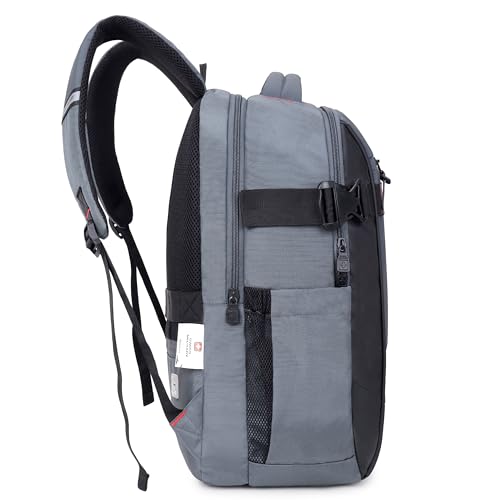 Image of SWISS MILITARY 30L Unisex Laptop Travel Backpack for 15.6-Inch Laptops - with Luggage Strap, Detachable Key Ring, Anti-Theft Pocket, Expandable Bottle Pocket for Office and College Use