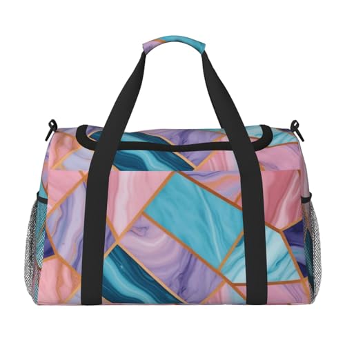Colorful Marble Pastel Blue Purple Print Travel Duffle Bag - Foldable Personal Item Travel Bag for Women & Men,13x10.2x19.7