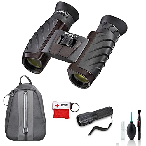 Steiner Safari UltraSharp Binoculars Compact Lightweight Performance Outdoor Optics 10x26 (4477) - Kit with Deluxe Backpack + More