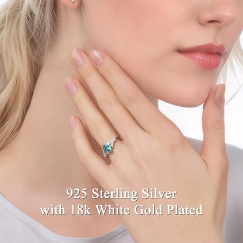 1.9CTTW Princess Cut Blue Green Moissanite Engagement Rings for Women 925 Sterling Silver Fashion Statement Cluster Ring Gorgeous Anniversary Jewelry Gift Size 5-104