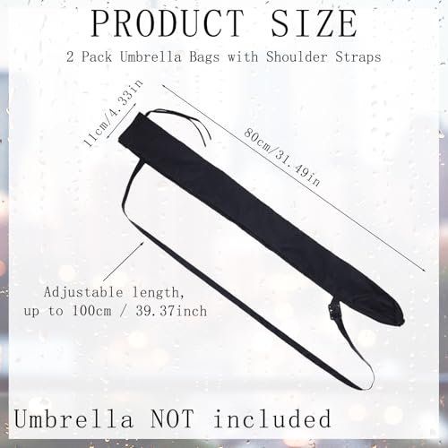 NICENEEDED 2 PCS Upgrade Umbrella Bag with Adjustable Shoulder Strap, 4.53 x 31.5 Inch Waterproof Umbrella Protective Cover, Portable Golf Umbrella Storage Carrying Holder for Travel Home Outdoor