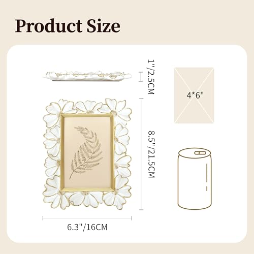 Image of Antique Floral Picture Frame - Resin & Glass Victorian-Style Frame for Tabletop or Wall Decor (White, 4 inch x 6 inch)