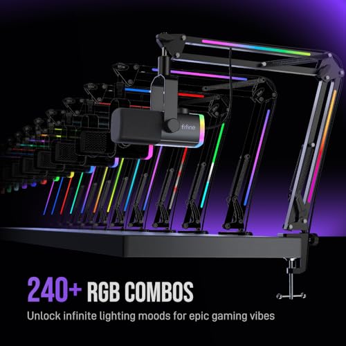 Image of FIFINE Gaming Microphone Kit, XLR /USB Dynamic PC Microphone with Boom Arm for Podcast Recording, RGB Streaming Mic Set with Software, Tap-to-Mute, Mix Control, Headphone Jack-AmpliGame AM8PROT