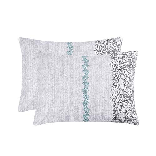 Wake In Cloud - Bohemian Pillow Cases, Boho Chic Reversible Pattern Printed, Set of 2 Soft Pillowcases Pillow Shams Covers, Teal Gray, Standard Size 20x26 Inches