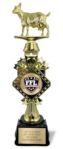 Customizable Fantasy Football Trophy 2025 - Large 13' Tall - First Place Winner Award for League Champions - Engraved Plate Included - The Goat FFL Champion - Personalized Engraving!