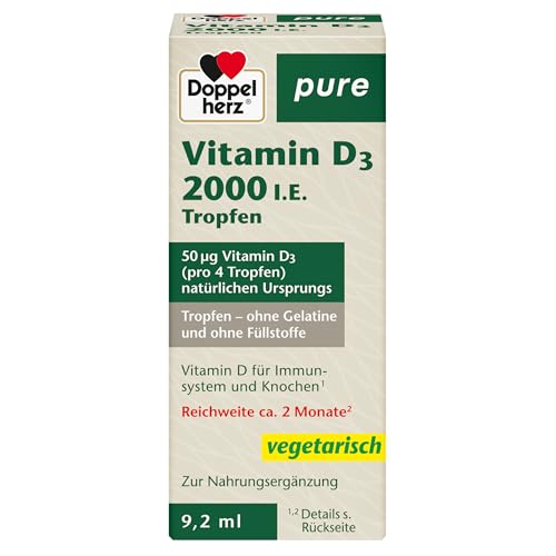 Doppelherz pure Vitamin D3 Tropfen – Vitamin D trägt zur normalen Funktion des Immunsystems bei – 9,2 ml