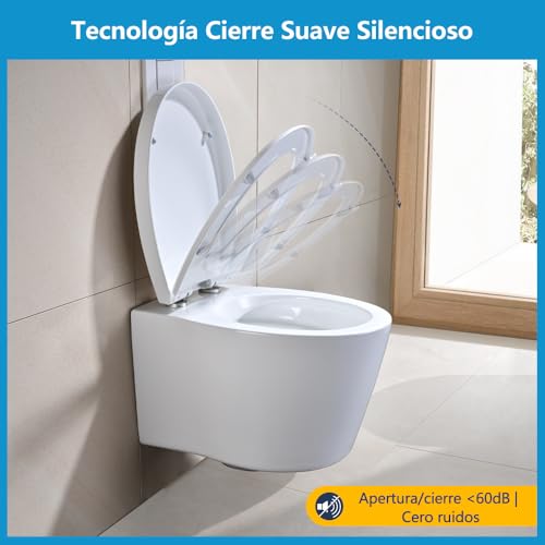 Miniatura 5 de Tapa Wc Forma O Universal, Yeaupe Pro Asiento De Inodoro De Cierre Suave En Forma De O Con Liberación Rápida Para Una Fácil Limpieza, Estándar Ovalados, Blanco, 44,6 X 37,2 X 4,3 Cm