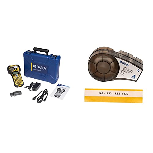 Image of Brady M210 Portable Label Printer Kit & Authentic Self-Laminating Wire Wrap for Control and Electrical Panels, Datacom Cable, Black on White 75 inch W, 14' L