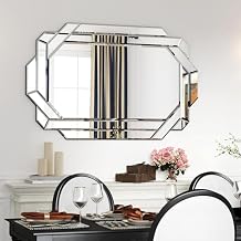 Chende Decorative Wall Mirror with Mirrored Frame, 36" x 24" Octagonal Mirror with Beveled Edge and Glass Pieces for Living Room, Bathroom, Bedroom, Dining Room, Hallway, Unique Design