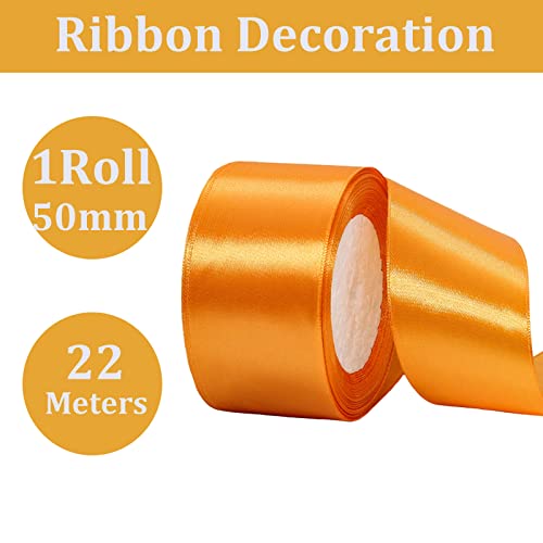 Thick Orange Satin Ribbon, 22M, 50mm Wide, Double Sided for Gift Wrapping Crafting, Cake Decoration, Hair Bows, Bouquets - Image 2
