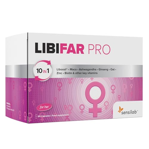 Libido Booster for Women with Liboost Maca Ashwagandha KSM 66 Ginseng Zinc Biotin Vitamin D Vitamin B6 and Vitamin B12 60 Capsules LibiFAR PRO by Sensilab