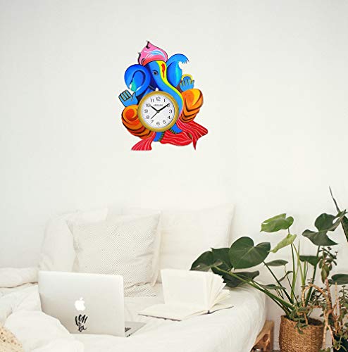 Image of Lord Ganesha Wooden Wall Clock Round Vintage Antique Analog Clock for Home & Office Decor (13 x 16 Inch)