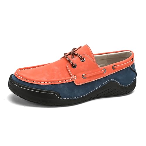 Men's Suede Moccasin Lace Up Loafers Retro Round Toe Slip On Comfortable Driving Shoes Fashionable Color Blocked Non-Slip Walking Shoes