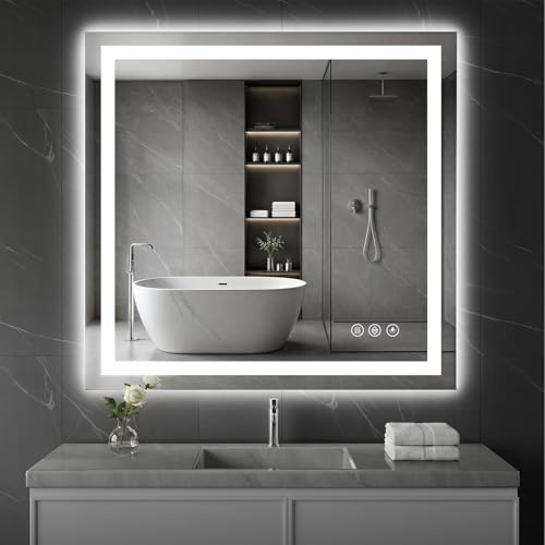 Image of Koonmi 36 inchx40 inch LED Bathroom Mirror with Anti-Fog | 90CRI Shatterproof Vanity Mirror with Backlit + Front Lit, Easy Install for Modern Bathroom and Hotel (IP65)