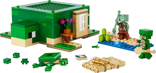 LEGO Minecraft La Maison de la Plage de la Tortue - Jouet avec Figurines d'animaux & Mobs - Accessoires Dont Une Table de Fabrication - Cadeau pour Gamer, Garçon ou Fille dès 8 Ans 21254
