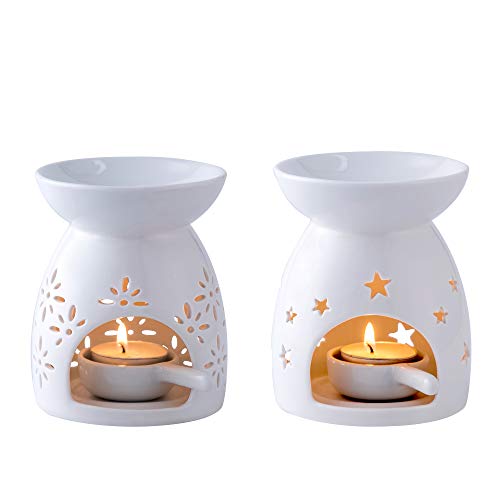 LOVECASA, Brûleurs à Huile Essentielle, Bougeoir Diffuseur en Céramique avec Porte-Bougie, Lampe de Nuit pour méditation-12 cm, Cadeaux Romantique Lot de 2